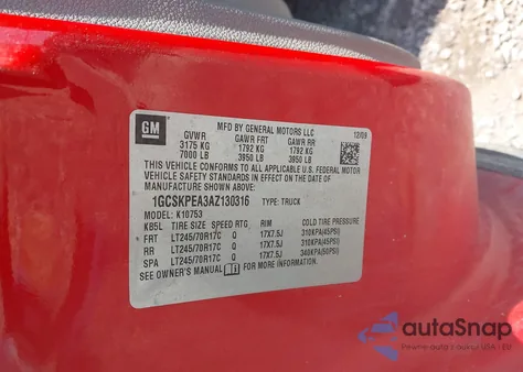 2010 Chevrolet Silverado 1500 Work Truck from USA, damaged, VIN 1GCSKPEA3AZ130316